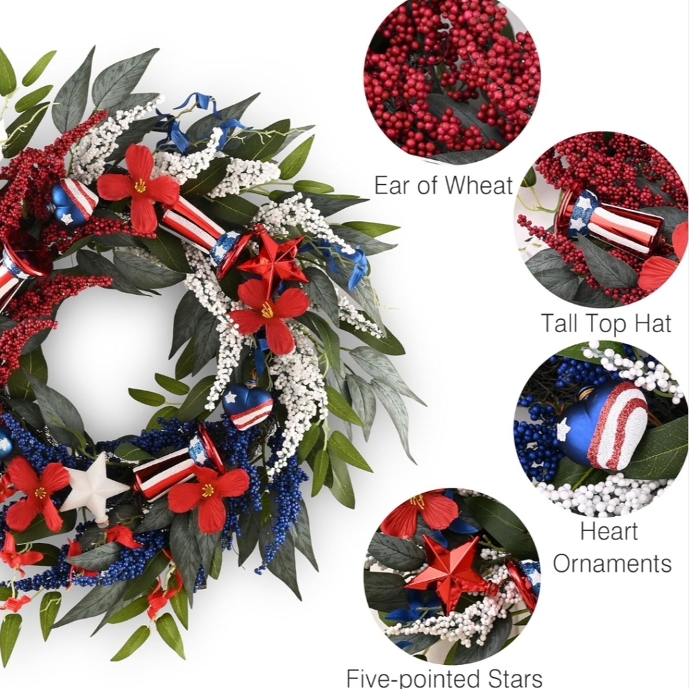 Patriotic 4th Of July Memorial Day Independence Day Wreath Brand New - Picture 5 of 9